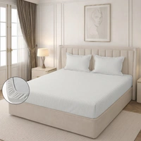 MORADO Premium Glace Cotton Stripe Double Fitted Bedsheet With 2 King Size Pillow Covers for Home-Hotels-Guest House (90x100 Inches) - 90x100inches