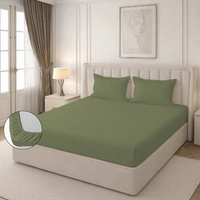 MORADO Premium Glace Cotton Stripe Double Fitted Bedsheet With 2 King Size Pillow Covers for Home-Hotels-Guest House (90x100 Inches) - 90x100inches