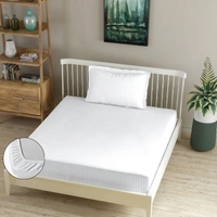 MORADO Premium Glace Cotton Stripe Single Fitted Bedsheet With 1 King Size Pillow Covers for Home-Hotels-Guest House (60x90 Inches) - 60x90inches