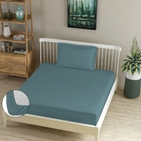 MORADO Premium Glace Cotton Stripe Single Fitted Bedsheet With 1 King Size Pillow Covers for Home-Hotels-Guest House (60x90 Inches) - 60x90inches