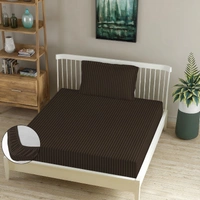 MORADO Premium Glace Cotton Stripe Single Fitted Bedsheet With 1 King Size Pillow Covers for Home-Hotels-Guest House (60x90 Inches) - 60x90inches