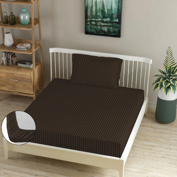 MORADO Premium Glace Cotton Stripe Single Fitted Bedsheet With 1 King Size Pillow Covers for Home-Hotels-Guest House (60x90 Inches) - 60x90inches