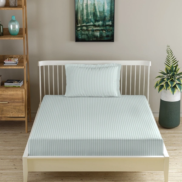 MORADO Premium Glace Cotton Stripe Single Flat Bedsheet With 1 King Size Pillow Covers for Home-Hotels-Guest House (60x90 Inches) - 60x90inches