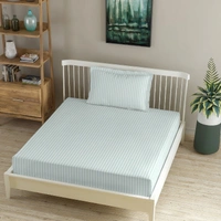 MORADO Premium Glace Cotton Stripe Single Flat Bedsheet With 1 King Size Pillow Covers for Home-Hotels-Guest House (60x90 Inches) - 60x90inches