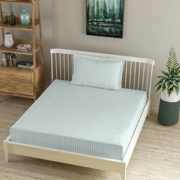 MORADO Premium Glace Cotton Stripe Single Flat Bedsheet With 1 King Size Pillow Covers for Home-Hotels-Guest House (60x90 Inches) - 60x90inches