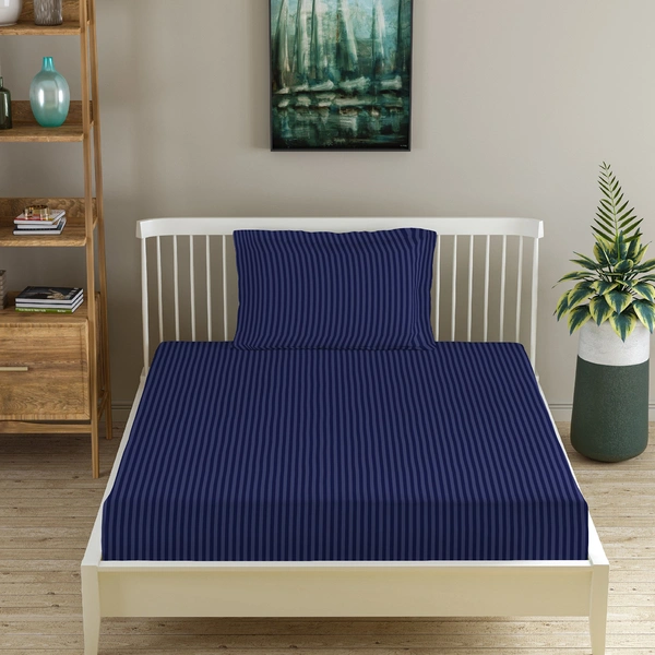 MORADO Premium Glace Cotton Stripe Single Flat Bedsheet With 1 King Size Pillow Covers for Home-Hotels-Guest House (60x90 Inches) - 60x90inches