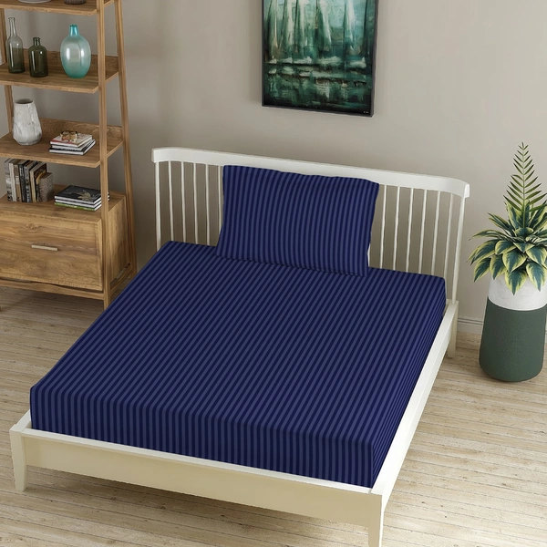 MORADO Premium Glace Cotton Stripe Single Flat Bedsheet With 1 King Size Pillow Covers for Home-Hotels-Guest House (60x90 Inches) - 60x90inches