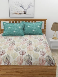 MORADO Premium Glace Cotton King Size Elastic Fitted Bedsheet with 2 Pillow Covers (72x78x8 Inches, Offwhite) - 72x78x10 Inches, Green