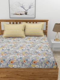 MORADO Premium Glace Cotton 210 GSM King Size Double Bedsheet with 2 Pillow Covers (108x108, Inches) - 108x108 Inches, Grey