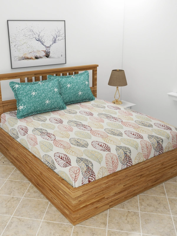 MORADO Premium Glace Cotton 210 GSM King Size Double Bedsheet with 2 Pillow Covers (108x108, Inches) - 108x108 Inches, Green