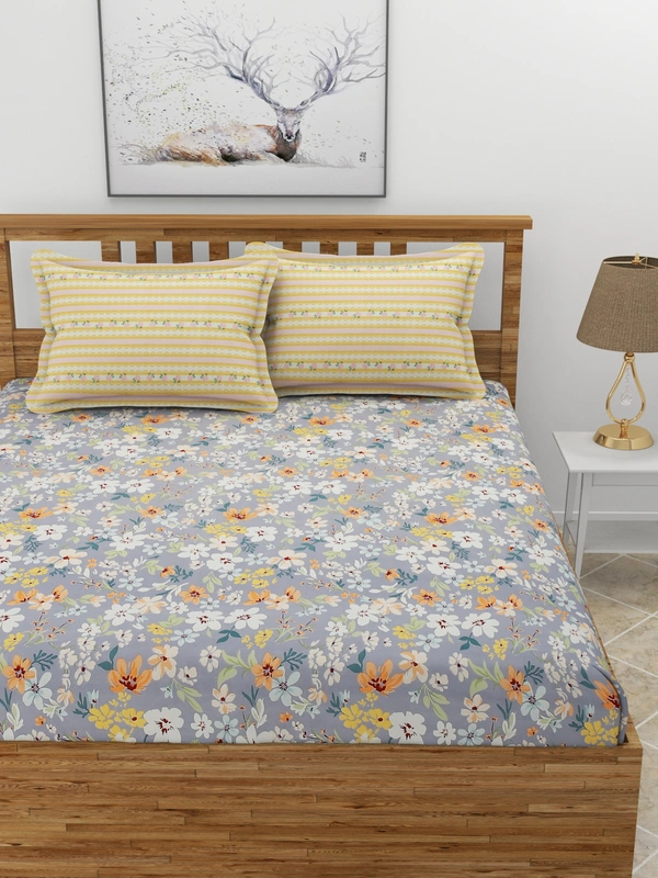 MORADO Premium Glace Cotton 210 GSM King Size Double Bedsheet with 2 Pillow Covers (108x108, Inches) - 108x108 Inches, Grey