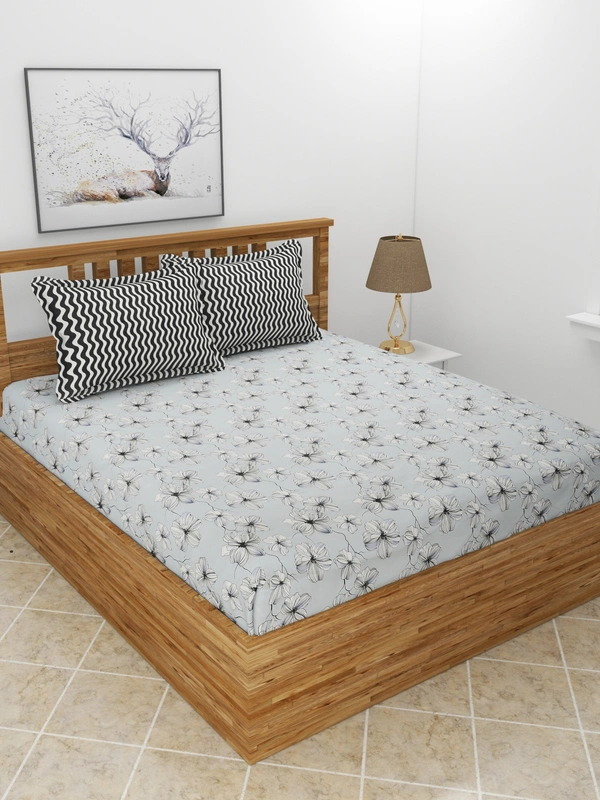 MORADO Premium Glace Cotton 210 GSM King Size Double Bedsheet with 2 Pillow Covers (108x108, Inches) - 108x108 Inches, Grey