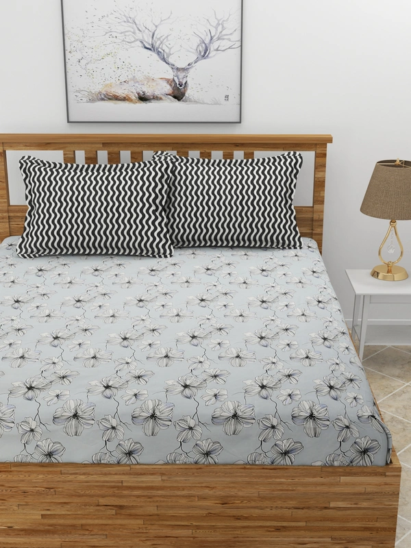 MORADO Premium Glace Cotton 210 GSM King Size Double Bedsheet with 2 Pillow Covers (108x108, Inches) - 108x108 Inches, Grey