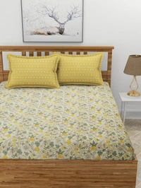 MORADO Premium Glace Cotton 210 GSM King Size Double Bedsheet with 2 Pillow Covers (108x108, Inches) - 108x108 Inches, Yellow