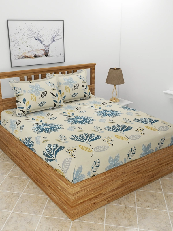 MORADO Premium Glace Cotton 210 GSM King Size Double Bedsheet with 2 Pillow Covers (108x108 Inches) - 108x108 Inches, Blue