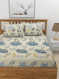 MORADO Premium Glace Cotton 210 GSM King Size Double Bedsheet with 2 Pillow Covers (108x108 Inches) - 108x108 Inches, Blue