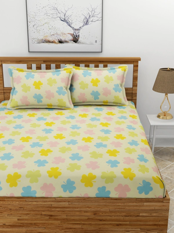 MORADO Premium Glace Cotton Double Bedsheet with 2 King Size Pillow Covers (90x100, Inches) - 90x100 Inches, Multicolor