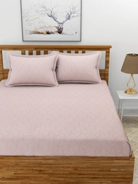 MORADO Premium Glace Cotton Elastic Fitted Double Bedsheet with 2 King Size Pillow Covers (72x78x8 Inches, Pink) - 72x78x8 Inches, Pink