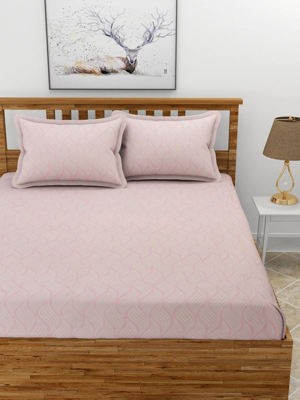 MORADO Premium Glace Cotton Elastic Fitted Double Bedsheet with 2 King Size Pillow Covers (72x78x8 Inches, Pink) - 72x78x8 Inches, Pink