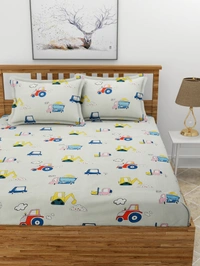 MORADO Premium Glace Cotton Double Bedsheet with 2 King Size Pillow Covers (90x100, Inches) - 90x100 Inches, Offwhite