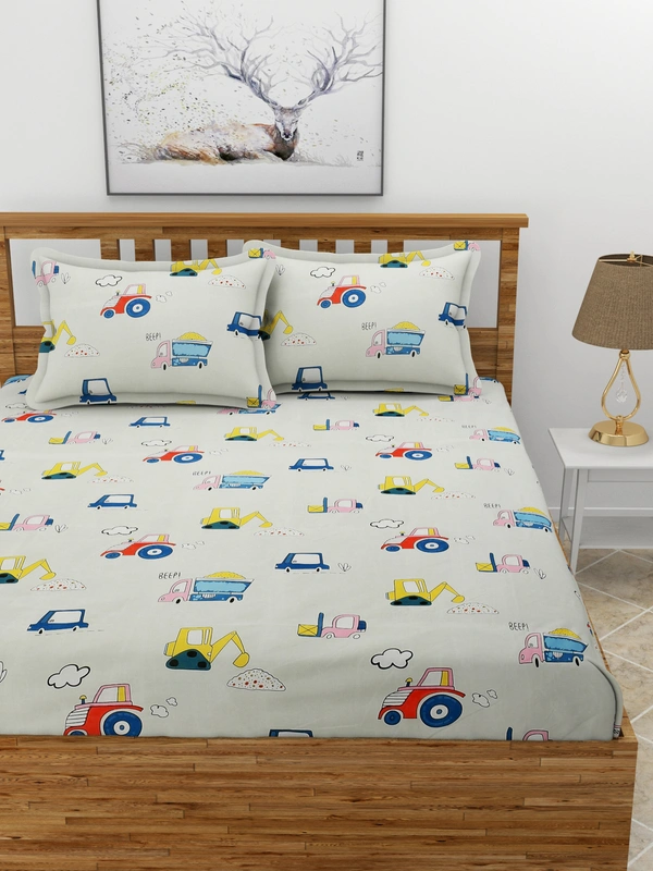 MORADO Premium Glace Cotton Double Bedsheet with 2 King Size Pillow Covers (90x100, Inches) - 90x100 Inches, Offwhite