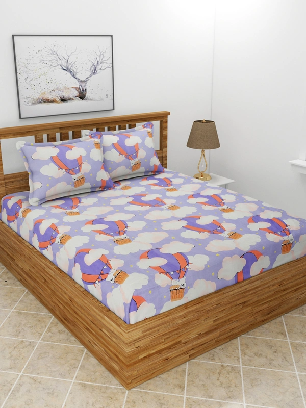 MORADO Premium Glace Cotton Double Bedsheet with 2 King Size Pillow Covers (90x100, Inches) - 90x100 Inches, Purple