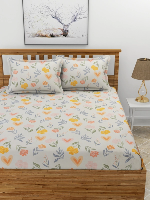 MORADO Premium Glace Cotton Double Bedsheet with 2 King Size Pillow Covers (90x100, Inches) - 90x100 Inches, Offwhite