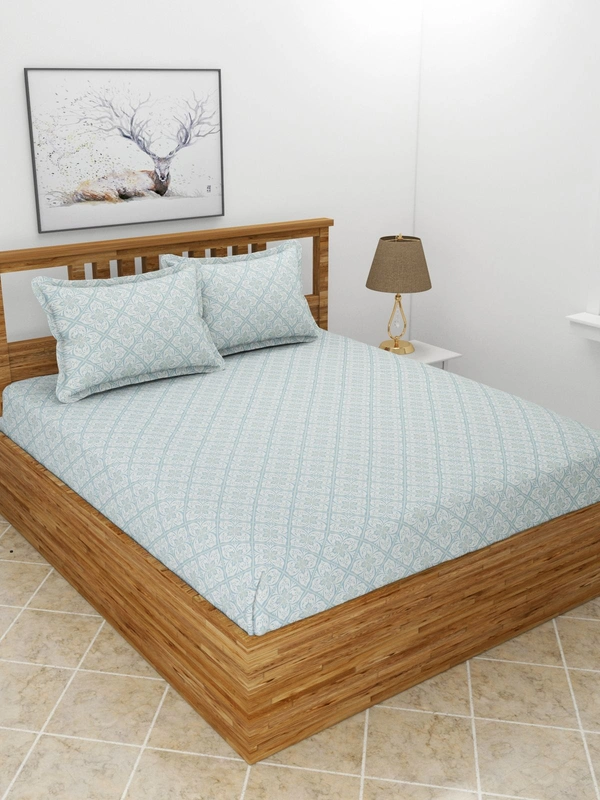 MORADO Premium Glace Cotton 210 TC Double Bedsheet with 2 King Size Pillow Covers (90x100 Inches) - 90x100 Inches, Blue