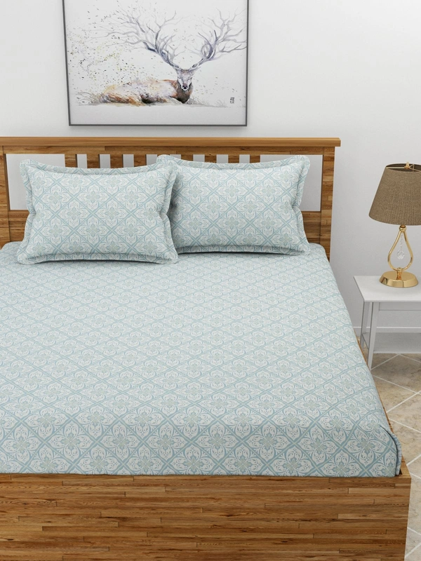 MORADO Premium Glace Cotton 210 TC Double Bedsheet with 2 King Size Pillow Covers (90x100 Inches) - 90x100 Inches, Blue