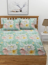 MORADO Premium Glace Cotton 210 GSM King Size Double Bedsheet with 2 Pillow Covers (108x108, Inches) - 108x108 Inches, Green