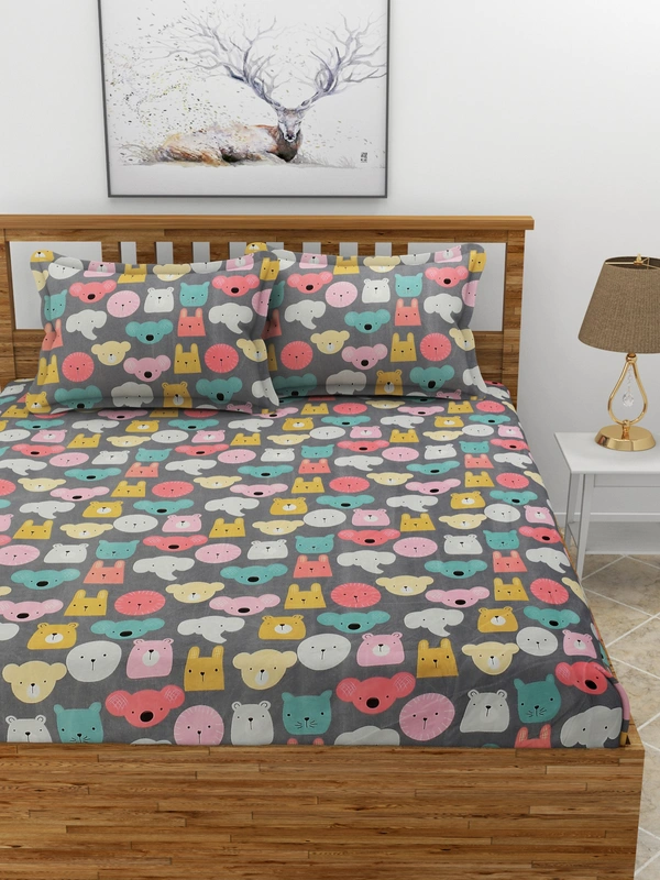 MORADO Premium Glace Cotton Elastic Fitted Double Bedsheet with 2 King Size Pillow Covers (72x78x8 Inch, Multicolor) - 72x78x8 Inches