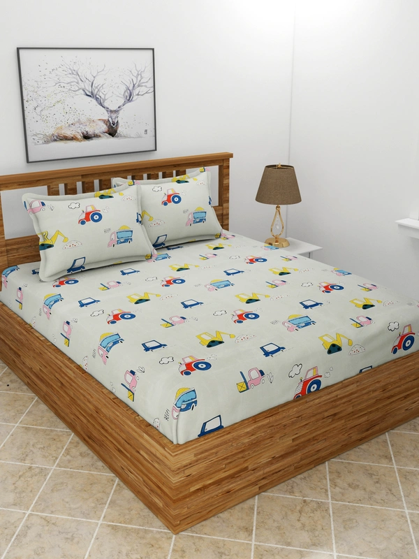 MORADO Premium Glace Cotton Double Bedsheet with 2 King Size Pillow Covers (90x100, Inches) - 90x100 Inches, Offwhite