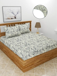 MORADO Premium Glace Cotton Elastic Fitted Double Bedsheet with 2 King Size Pillow Covers (72x78x8 Inch, Cream Black) - 72x78x8 Inches, Offwhite