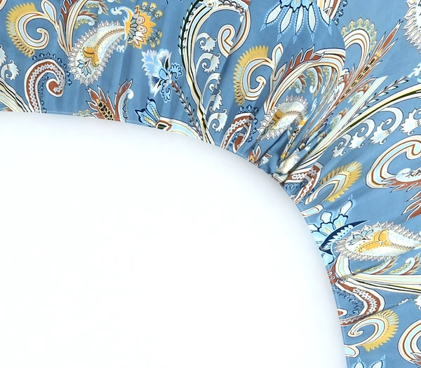 MORADO Premium Glace Cotton Elastic Fitted Double Bedsheet with 2 King Size Pillow Covers (72x78x8 Inches, Blue) - 72x78x8 Inches, Blue