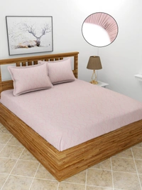 MORADO Premium Glace Cotton Elastic Fitted Double Bedsheet with 2 King Size Pillow Covers (72x78x8 Inches, Pink) - 72x78x8 Inches, Pink