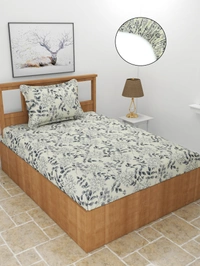 MORADO Premium Glace Cotton Elastic Fitted Single Bedsheet with 1 King Size Pillow Cover (36x72x8 Inches, Cream Black) - 36x72x8 Inches, Offwhite