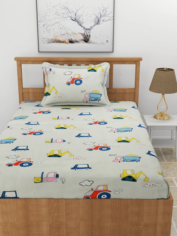 MORADO Premium Glace Cotton Single Bedsheet with 1 King Size Pillow Cover (60x90, Inches) - 60x90 Inches, Offwhite