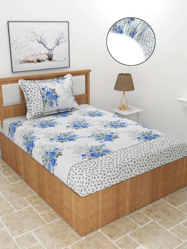 MORADO Premium Glace Cotton 210 TC Elastic Fitted Single Bedsheet with 1 Pillow Cover (36x72x8 Inches) - 36x72x8 Inches