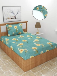 MORADO Premium Glace Cotton 210 TC Elastic Fitted Single Bedsheet with 1 Pillow Cover (36x72x8 Inches) - 36x72x8 Inches