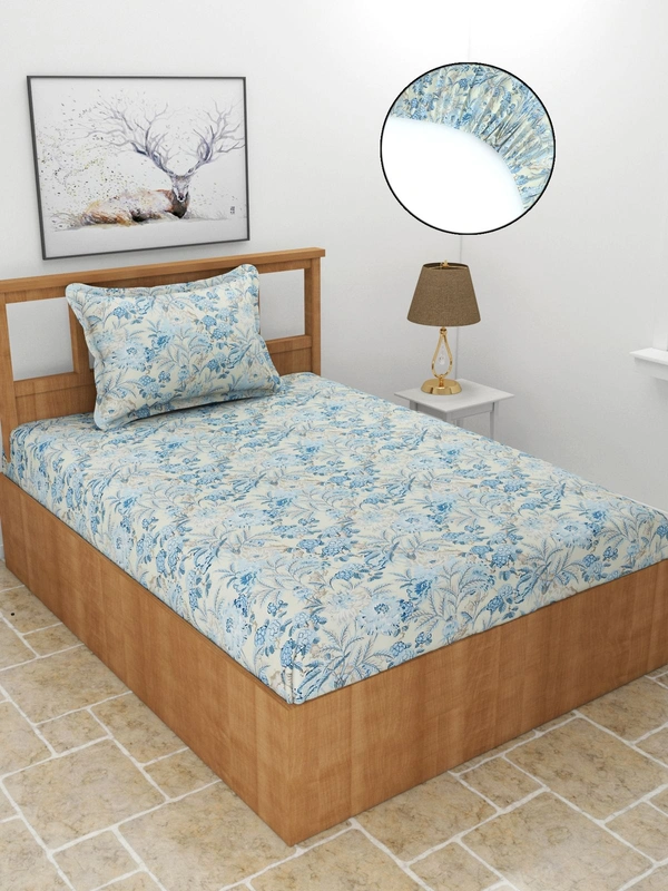 MORADO Premium Glace Cotton 210 TC Elastic Fitted Single Bedsheet with 1 Pillow Cover (36x72x8 Inches) - 36x72x8 Inches