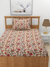 MORADO Premium Glace Cotton 210 TC Elastic Fitted Single Bedsheet with 1 Pillow Cover (36x72x8 Inches) - 36x72x8 Inches