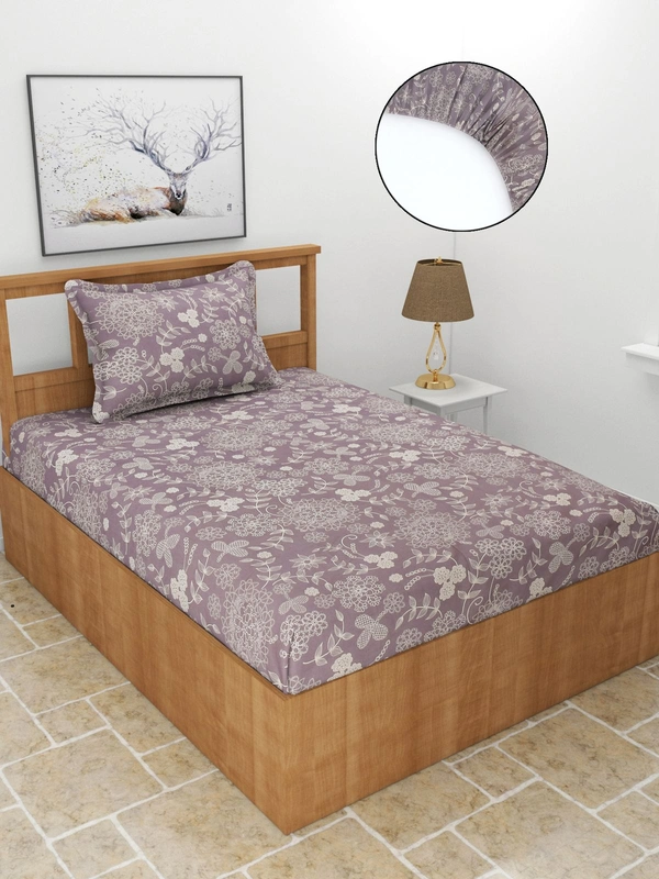 MORADO Premium Glace Cotton 210 TC Elastic Fitted Single Bedsheet with 1 Pillow Cover (36x72x8 Inches) - 36x72x8 Inches