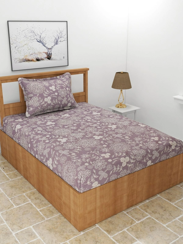 MORADO Premium Glace Cotton 210 TC Elastic Fitted Single Bedsheet with 1 Pillow Cover (36x72x8 Inches) - 36x72x8 Inches