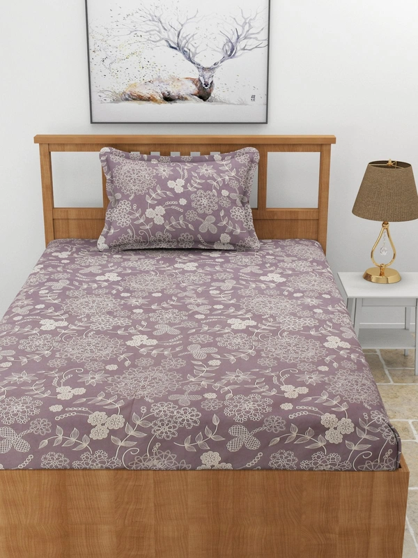MORADO Premium Glace Cotton 210 TC Elastic Fitted Single Bedsheet with 1 Pillow Cover (36x72x8 Inches) - 36x72x8 Inches
