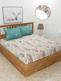 MORADO Premium Glace Cotton King Size Elastic Fitted Bedsheet with 2 Pillow Covers (72x78x8 Inches, Offwhite) - 72x78x10 Inches, Green