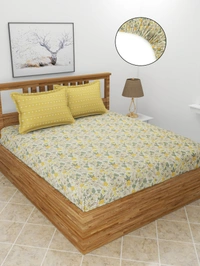 MORADO Premium Glace Cotton King Size Elastic Fitted Bedsheet with 2 Pillow Covers (72x78x8 Inches, Yellow) - 72x78x10 Inches, Yellow