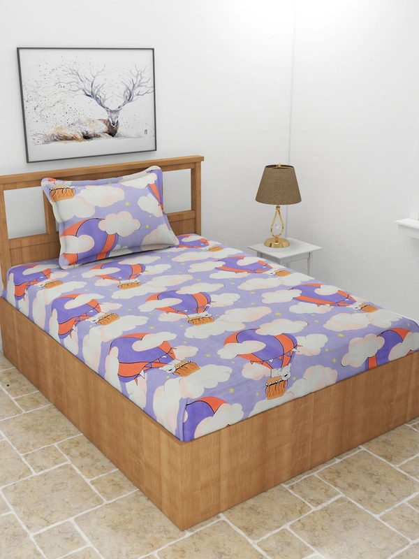 MORADO Premium Glace Cotton Single Bedsheet with 1 King Size Pillow Cover (60x90, Inches) - 60x90 Inches, Purple