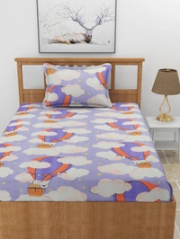 MORADO Premium Glace Cotton Elastic Fitted Single Bedsheet with 1 King Size Pillow Cover (36x72x8 Inches, Sky Blue) - 36x72x8 Inches