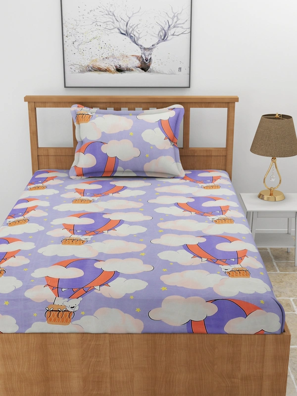 MORADO Premium Glace Cotton Elastic Fitted Single Bedsheet with 1 King Size Pillow Cover (36x72x8 Inches, Sky Blue) - 36x72x8 Inches