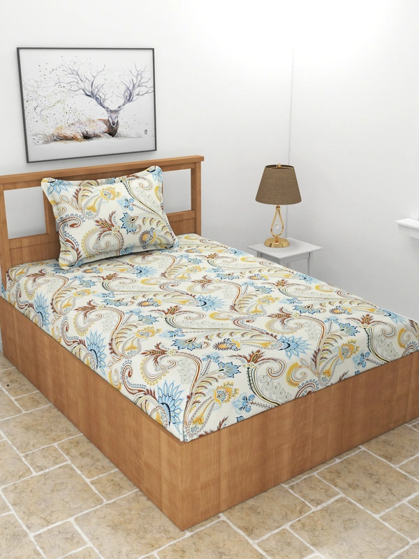 MORADO Premium Glace Cotton Single Bedsheet with 1 King Size Pillow Cover (60x90, Inches) - 60x90 Inches, Blue